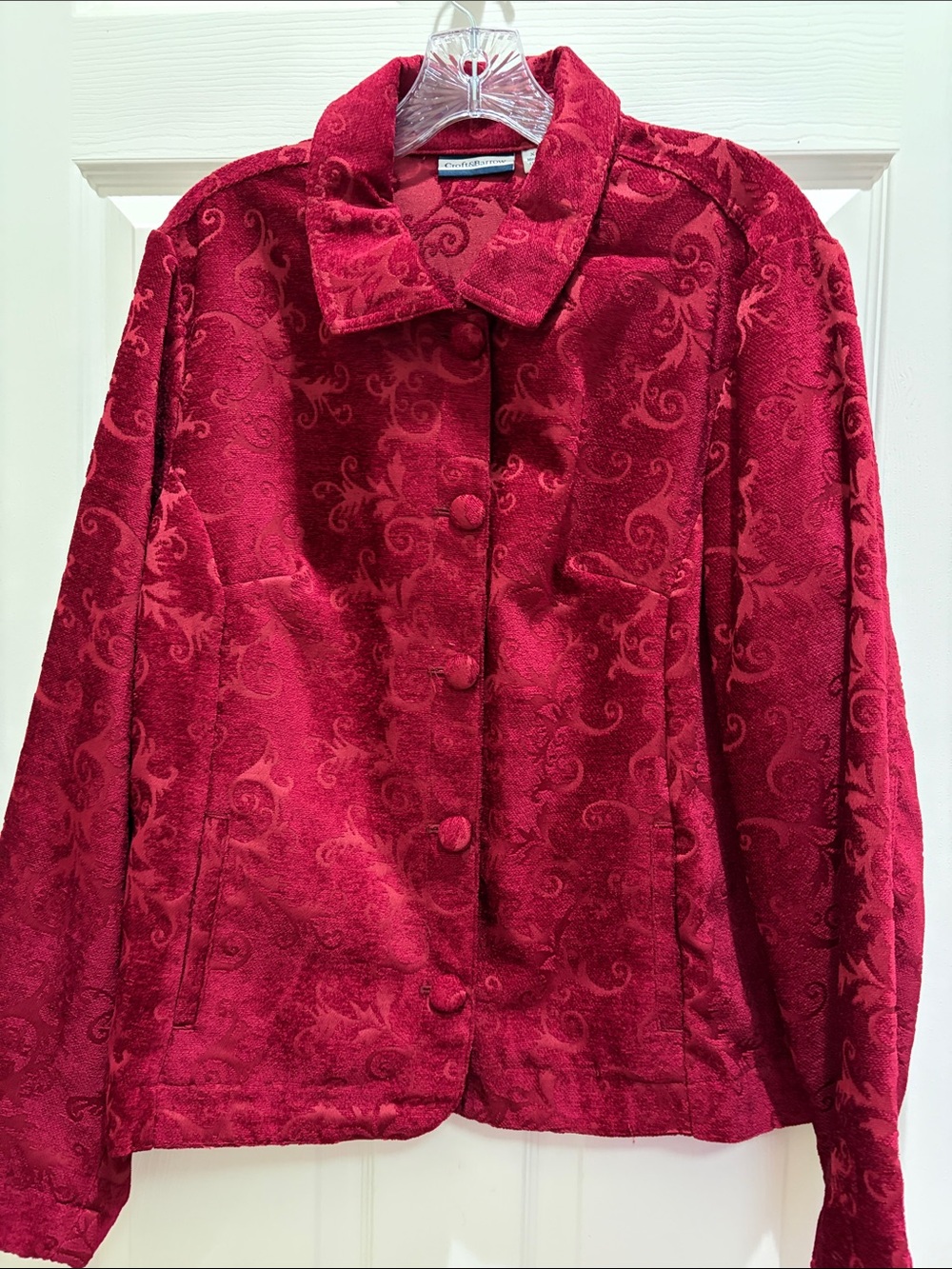 croft & barrow Red Textured Floral Jacquard Jacket— Vintage